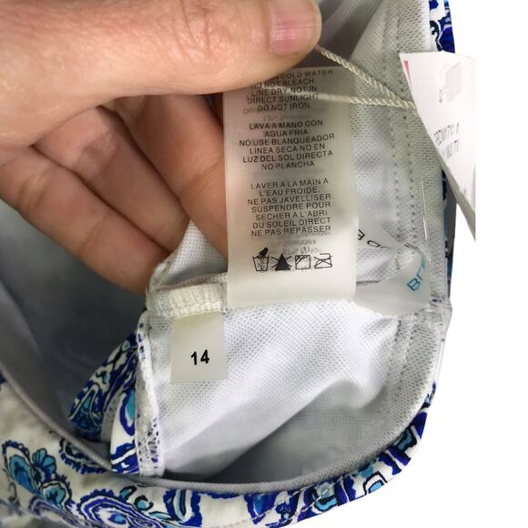 Bleu Rod Beattie Ruched Hipster Bikini Bottoms Womens 14 Blue White Paisley NWT - Picture 7 of 7